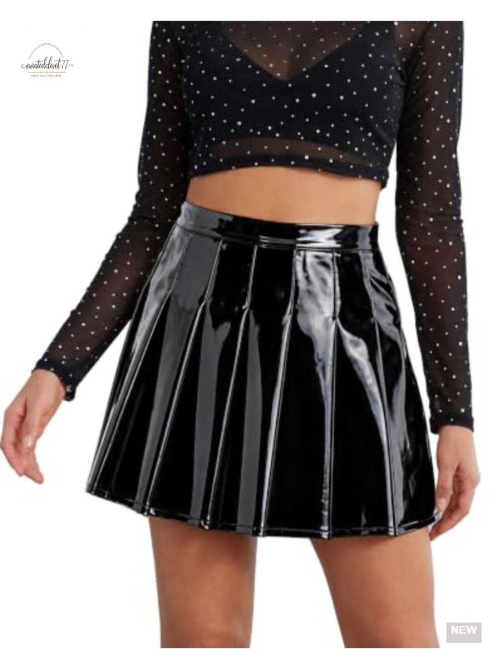Patent Faux Leather High Waist Pleated A-Line Mini Skirt